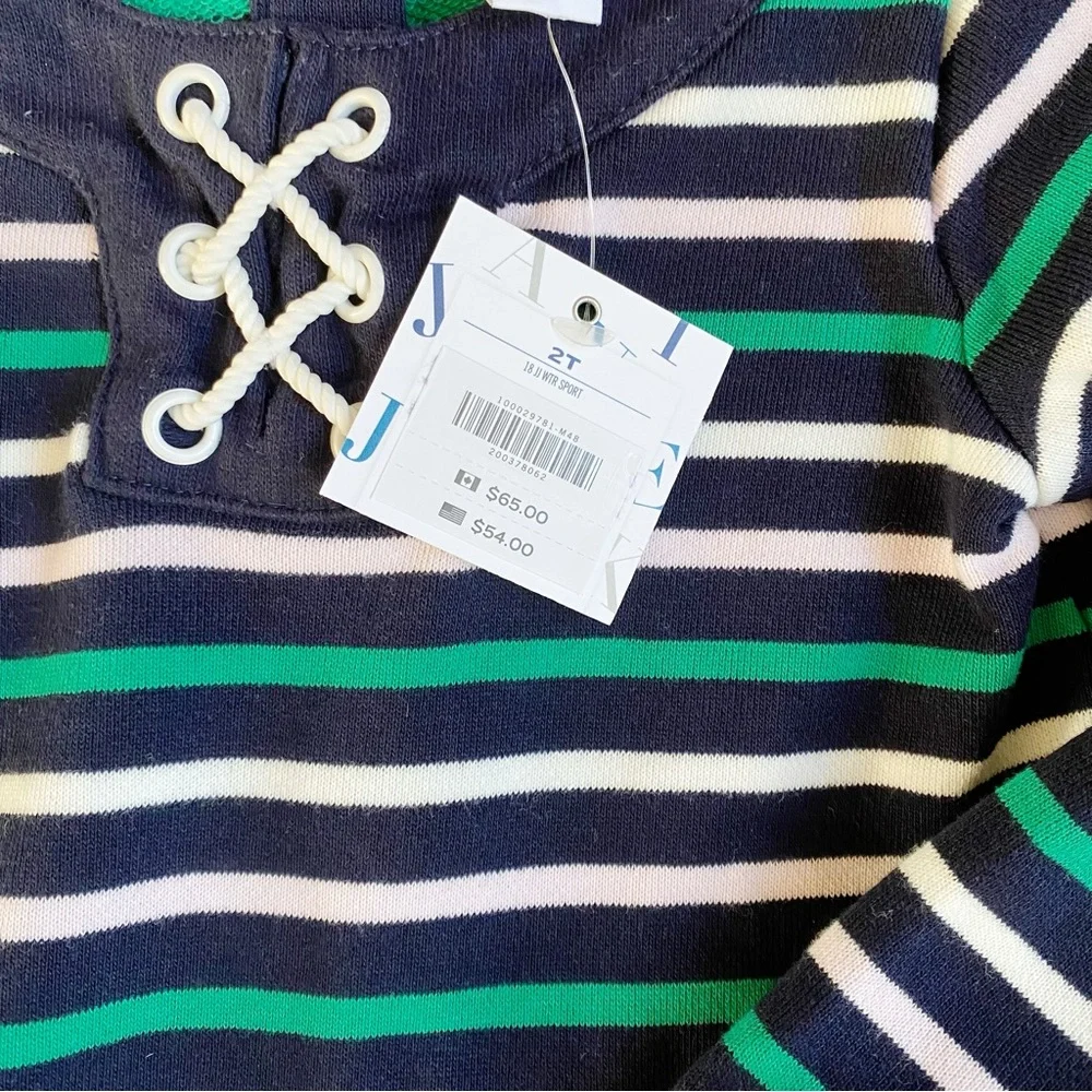 NWT Janie and Jack Dress Long Sleeve Sweatshirt Blue Green White Pink Stripe 2T